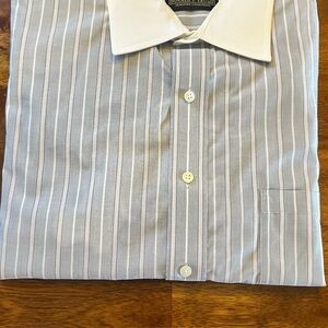 Elegant Striped Dress Shirt in White and Gray